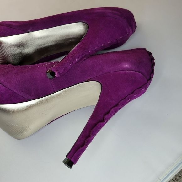 STEVE MADDEN Purple Silver Suade Peep Toe Heels - Picture 11 of 16